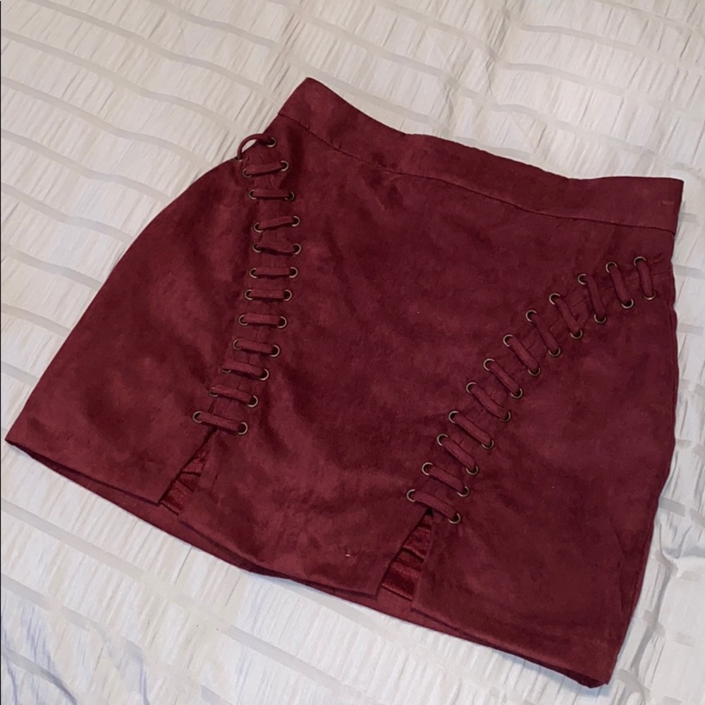Suede burgundy mini skirt